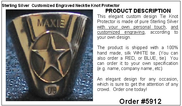 5912 - Sterling Silver - Customized Engraved - Neckie Knot Protector